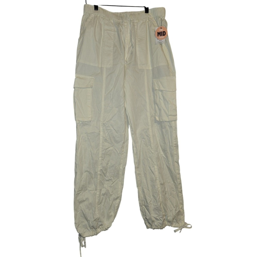 YMI Womens Mid Rise Cargo Pants Off White Cream Utility Drawstring New Size‎ M